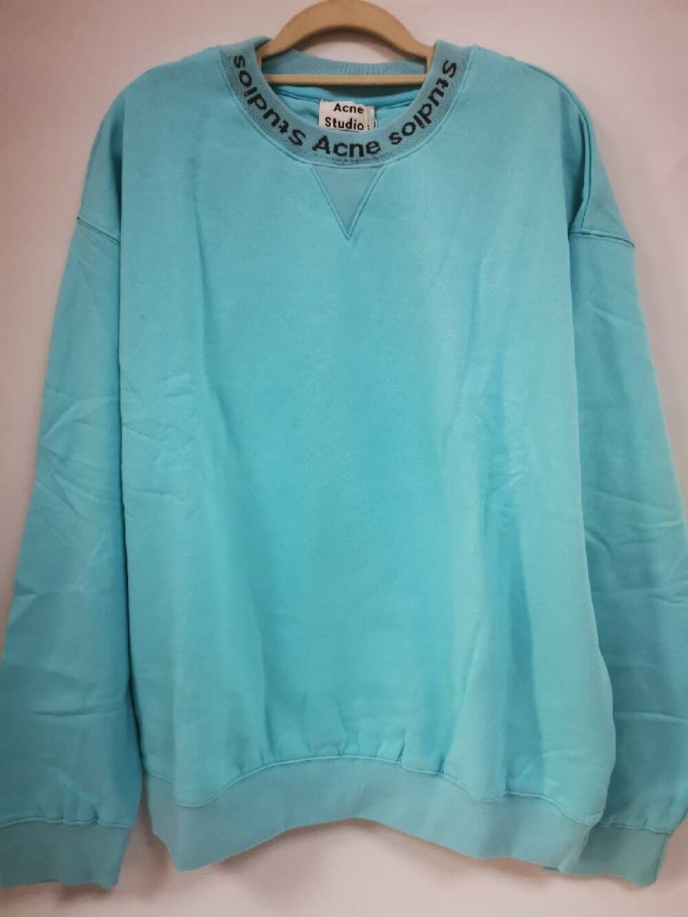 Acne Studios Women's New Blue Fleece Lined Sweatshirt Crew Neck Loose Fit Top